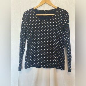 Ann Taylor Medium Cotton Blend Black and Tan Polka Dot Long Sleeve Tee Shirt